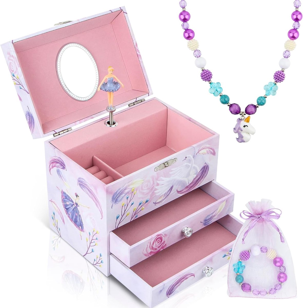 SnelShoppen - Muzikale Juwelendoos voor Meisjes - Ballerina Muziekdoos Met 2 Schuifdozen - Sieradendoos voor Kinderen 3-10 Jaar - Verjaardagscadeau -