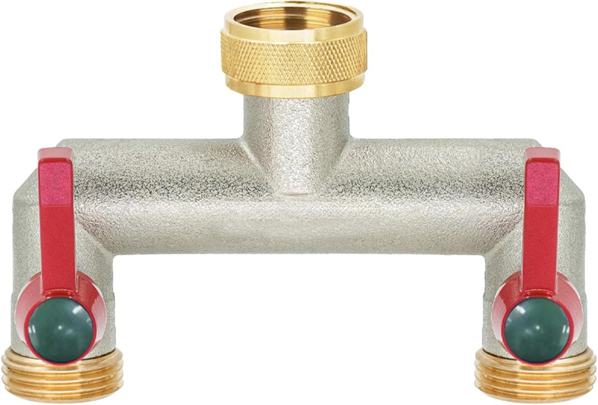 SnelShoppen - 2-way water distributor 3/4 inch - Hoogwaardige messing met nikkelcoating - Ball valves - Instelbaar en vergrendelbaar - Perfect voor tu