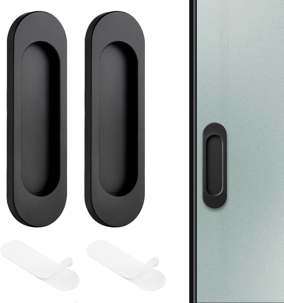 SnelShoppen - 2 x Zelfklevende Ovalen Deurgrepen 10 cm, Ideaal voor Glasbedden en Meubels, Eenvoudige en Duurzame Installatie, Elegante Zwarte Design