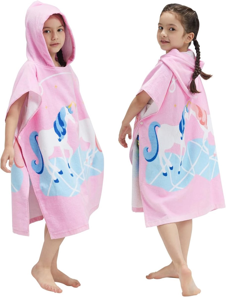 SnelShoppen - Kinderen Bad Poncho Handdoek met Capuchon, 100% Katoen, Surf Handdoeken, Geschikt voor Baby, Peuter, Jongens en Meisjes van 3-12 Jaar, P