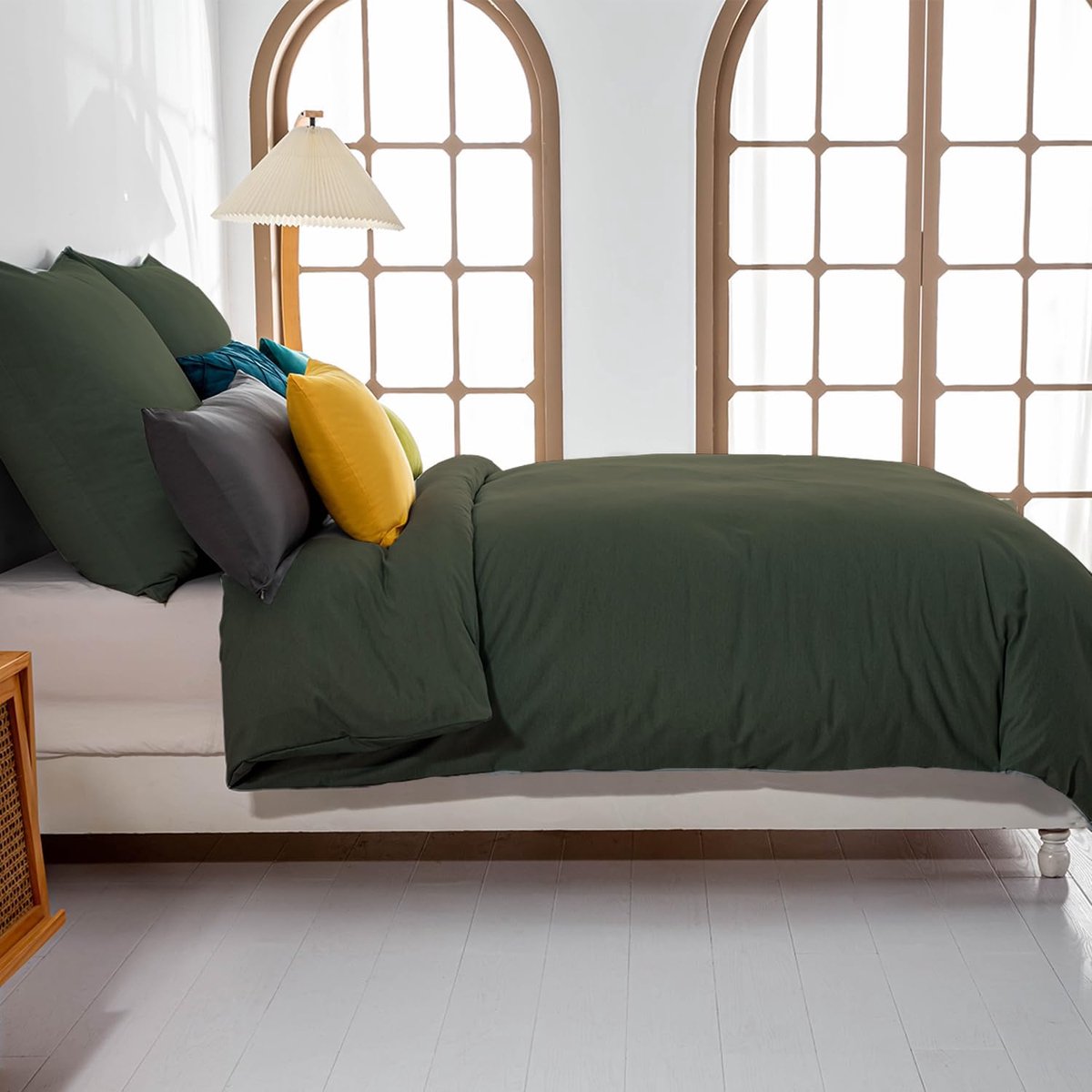 SnelShoppen - Microfiber Bedlinnen Set Olive Green 135x200 cm, Non-Iron, Kreukvrij, Met Rits, Duvet Cover en Kussenhoes, Perfect voor Thuis en Kampere