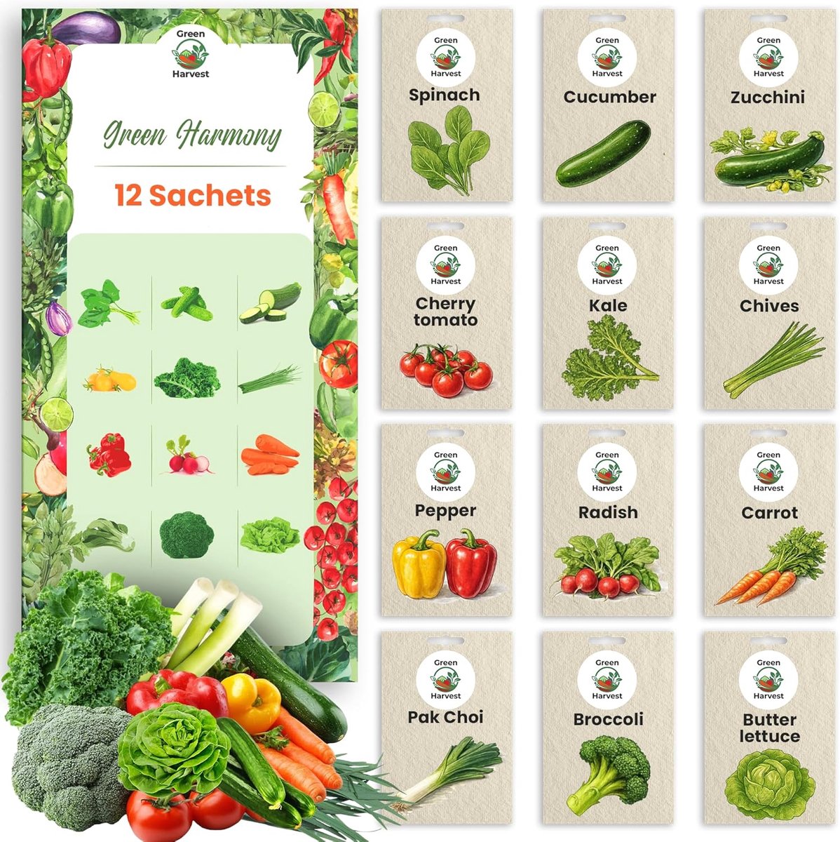 SnelShoppen - Groentenzaden Set 12 Soorten – Premium Tuinzaden voor Groente, Balkon en Moestuin – Tomaten, Komkommers, Courgette, Lenteui, Broccoli, W