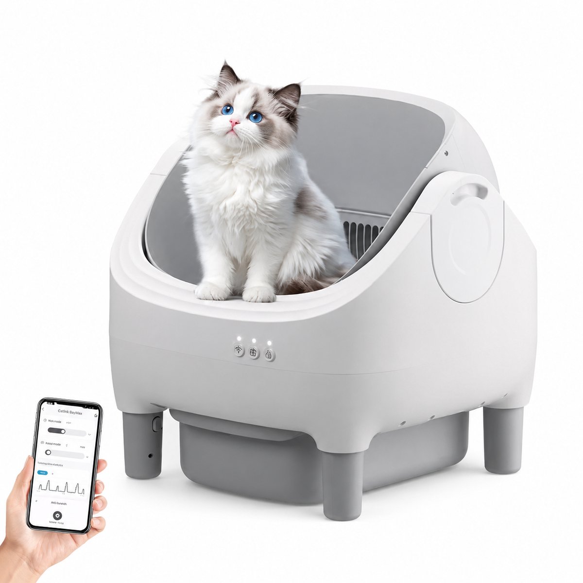 Automatische Kattenbak Zelfreinigend 65L XXL – Slimme Kattenbak met App & WiFi – Elektrische Kattenbak Robot – Stil & Geurcontrole – Voor Grote en Meerdere Katten