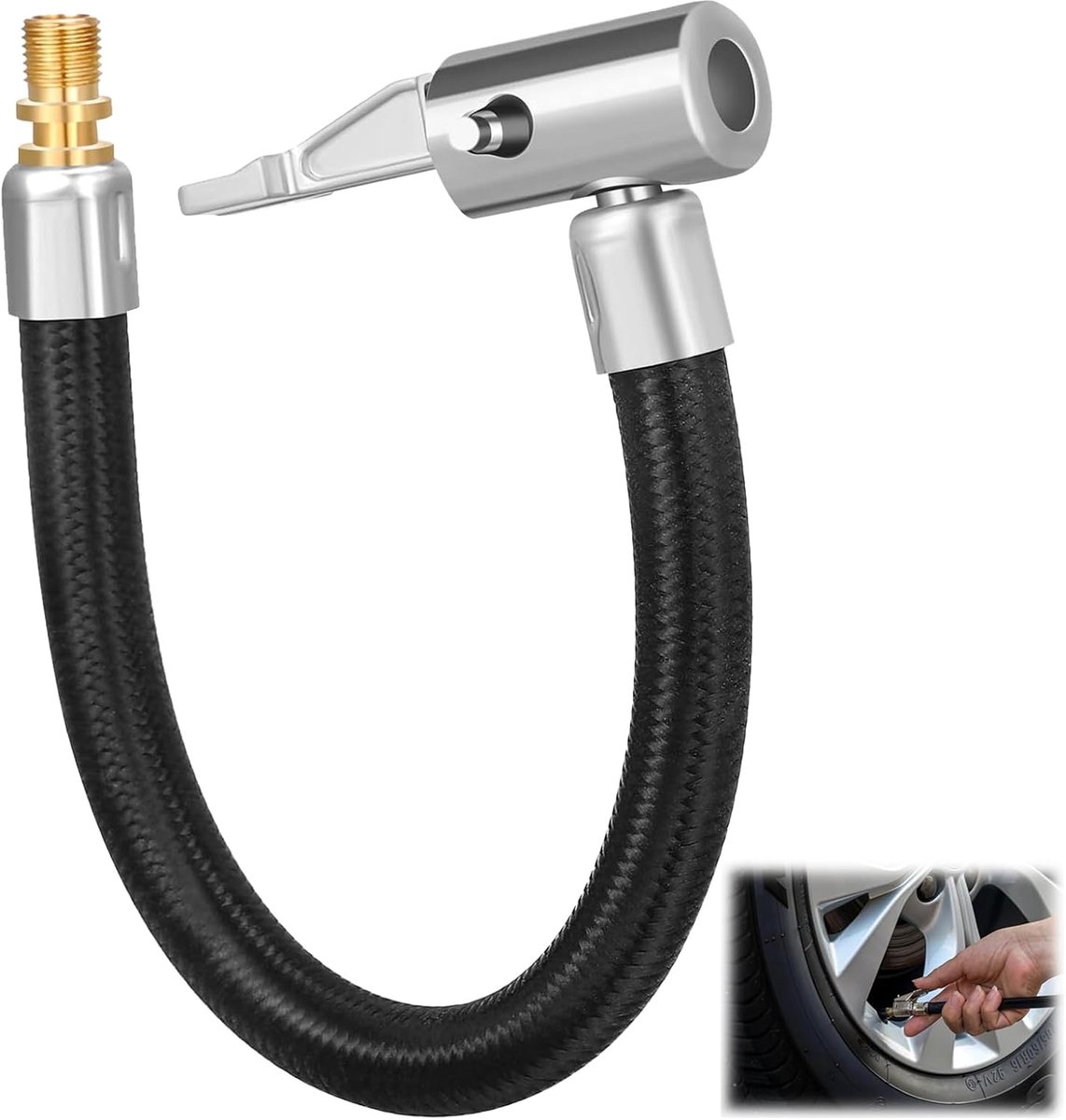 SnelShoppen - 20cm Bandpomp Slang met 8mm Auto Ventiel, Lever Plug, Luchtpomp Ventiel Extensie voor Auto, Motor, Fiets, Tyre Pump Valve Adapter