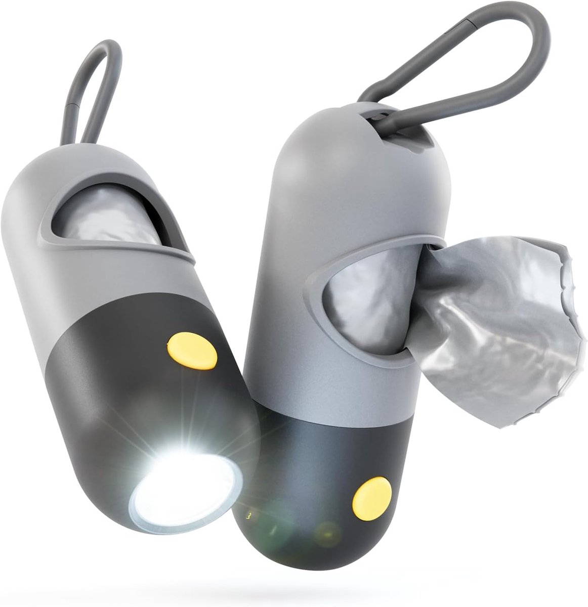 SnelShoppen - 2 x Poepzak Dispenser met Zaklamp en Karabiner - Hond Poepzak Houder Inclusief 30 Poepzakken - Handige Poepzak Dispenser voor Wandelen i