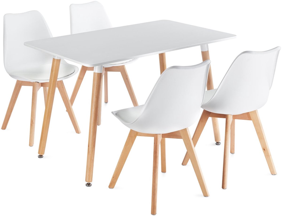 Eethoek SHANNON/ABBY met tafel en 4 stoelen – Wit