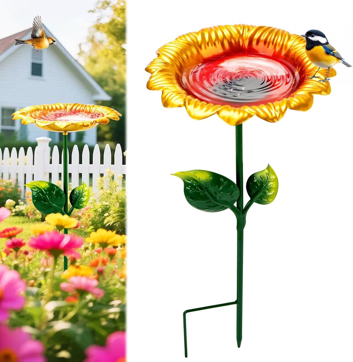 SnelShoppen - Vintage Metal Bird Bath voor Tuin, Staande Vogelbad met Verwijderbare Zonnebloem, Perfect voor Achtertuin en Patio, Ideaal voor Wilde Vo