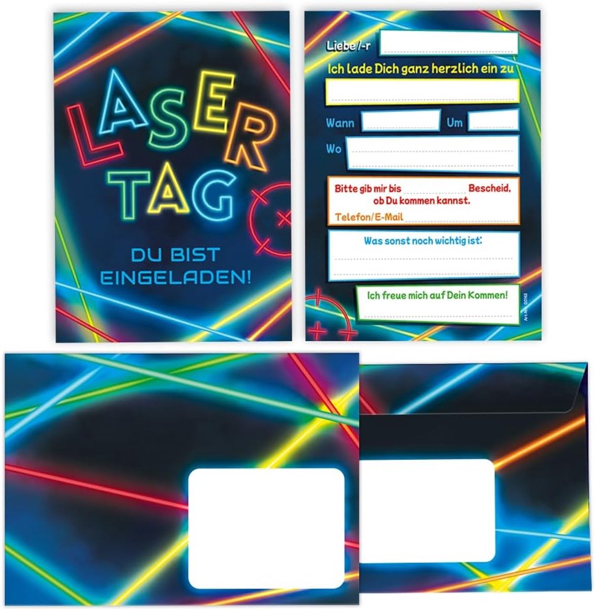 SnelShoppen - 12 Uitnodigingen inclusief 12 Enveloppen voor Kinderverjaardag, Kleurrijke Feestuitnodigingen, A6 Formaat, Hoogwaardige 300 g/m² Kaarten