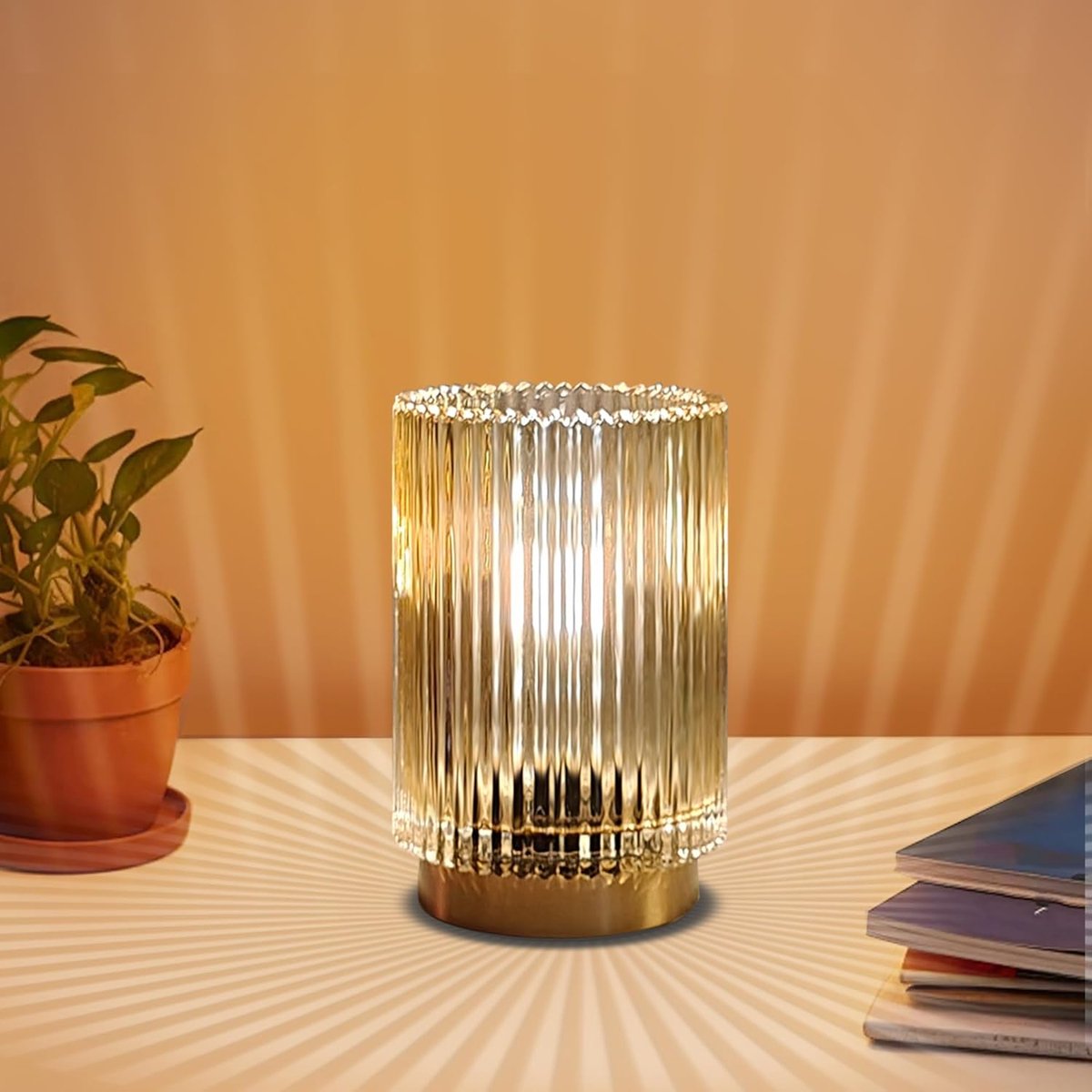 SnelShoppen - Dimbare Oplaadbare Nachtlamp - Glazen Tafel Lamp Cilinder - Perfect voor Slaapkamer, Woonkamer, Feest, Camping - LED Nachtverlichting