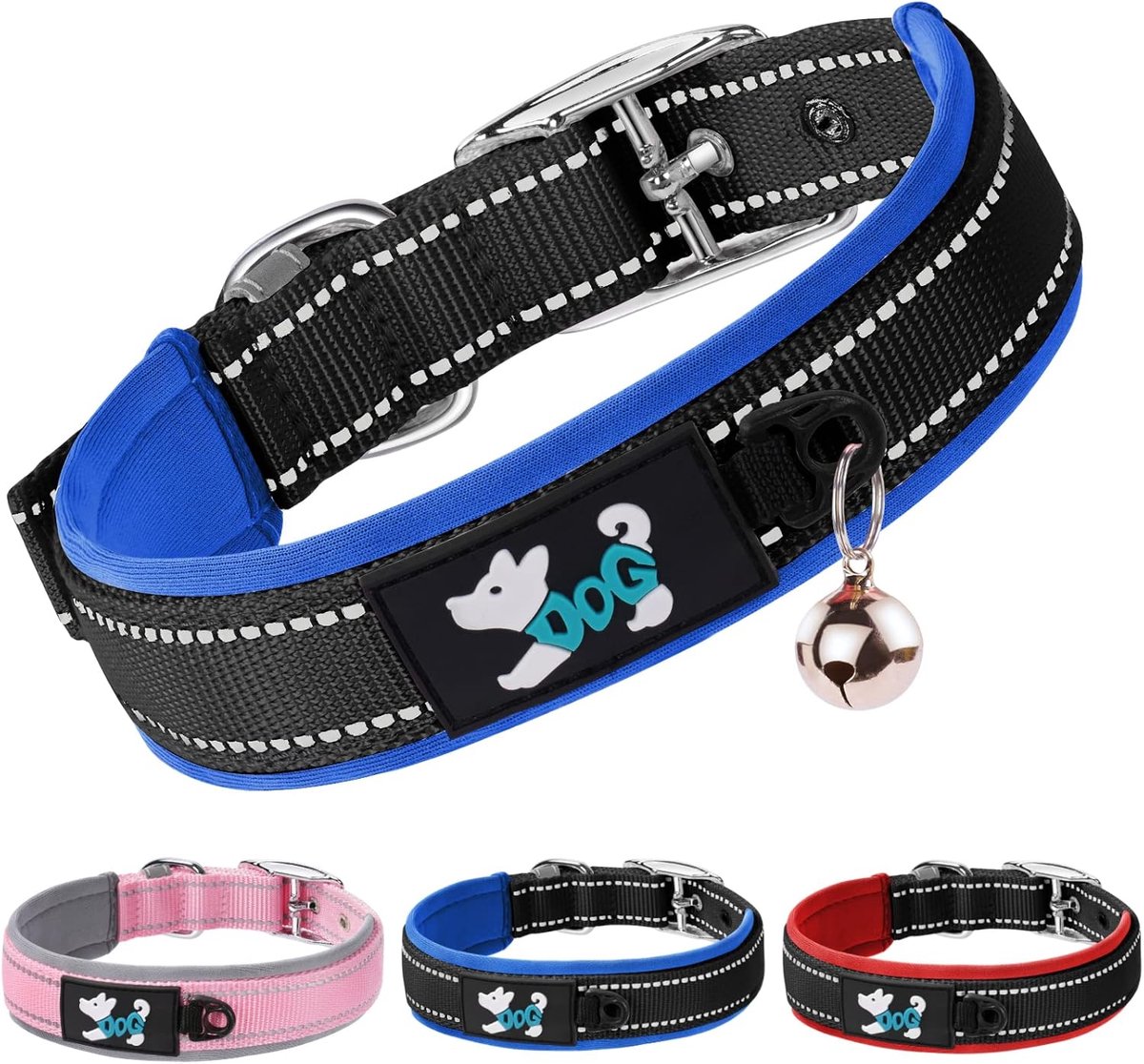 SnelShoppen - Reflecterende Nylon Hondenhalsband, Verstelbaar en Ultra Zacht met Neopreen Voering, Duurzaam en Comfortabel voor Alle Rassen, Perfect v