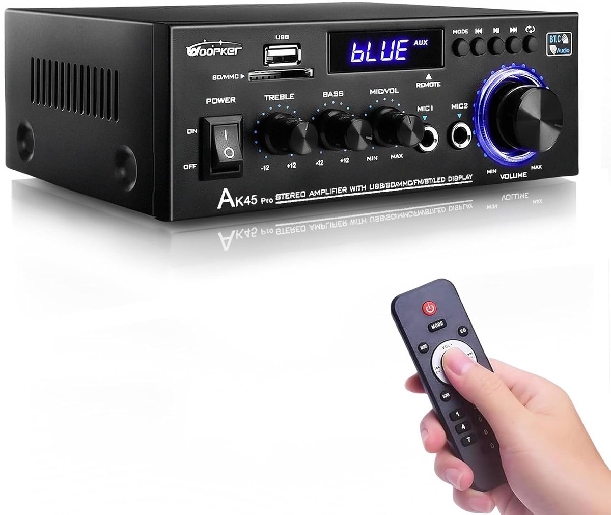 SnelShoppen - HiFi Amplifier 500W 2 Kanaals Bluetooth Versterker met FM Radio, USB, SD, RCA en Microfoon Ingang voor Thuis en Auto