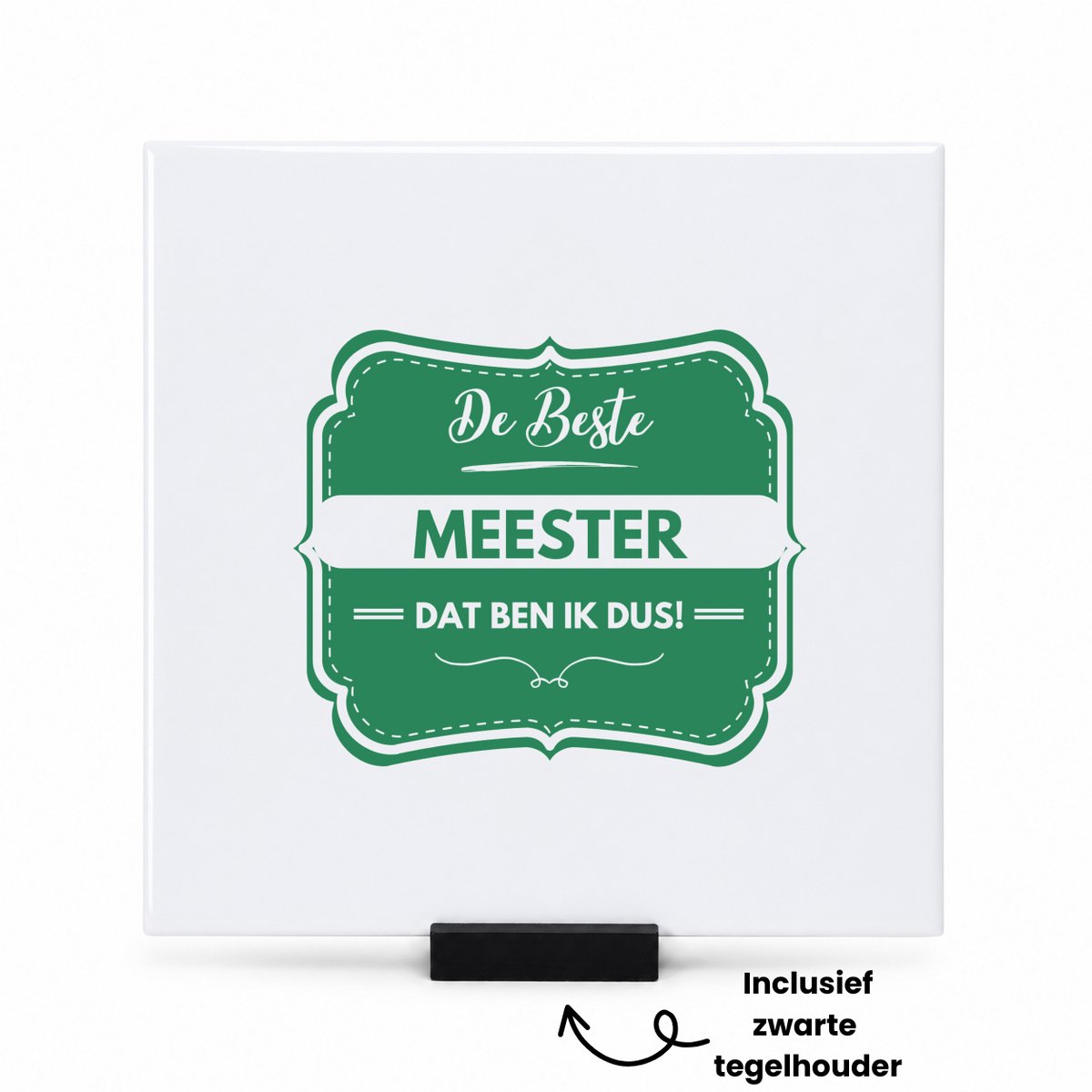 Hacebo De beste meester tegeltje met tegelhouder - Meester - beste meester - tegeltjes met tekst - school - verjaardagscadeau - afscheidscadeau - spreuktegels - 15x15 CM Wit