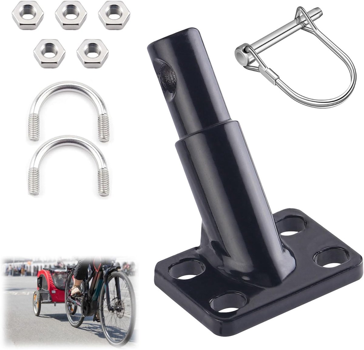 SnelShoppen - Fietskar Koppeling Fiets Trekhaak met Veiligheidspen - Stevige Adapter voor Hondenaanhanger, Kinderaanhanger, Fietskoppeling, Duurzaam S