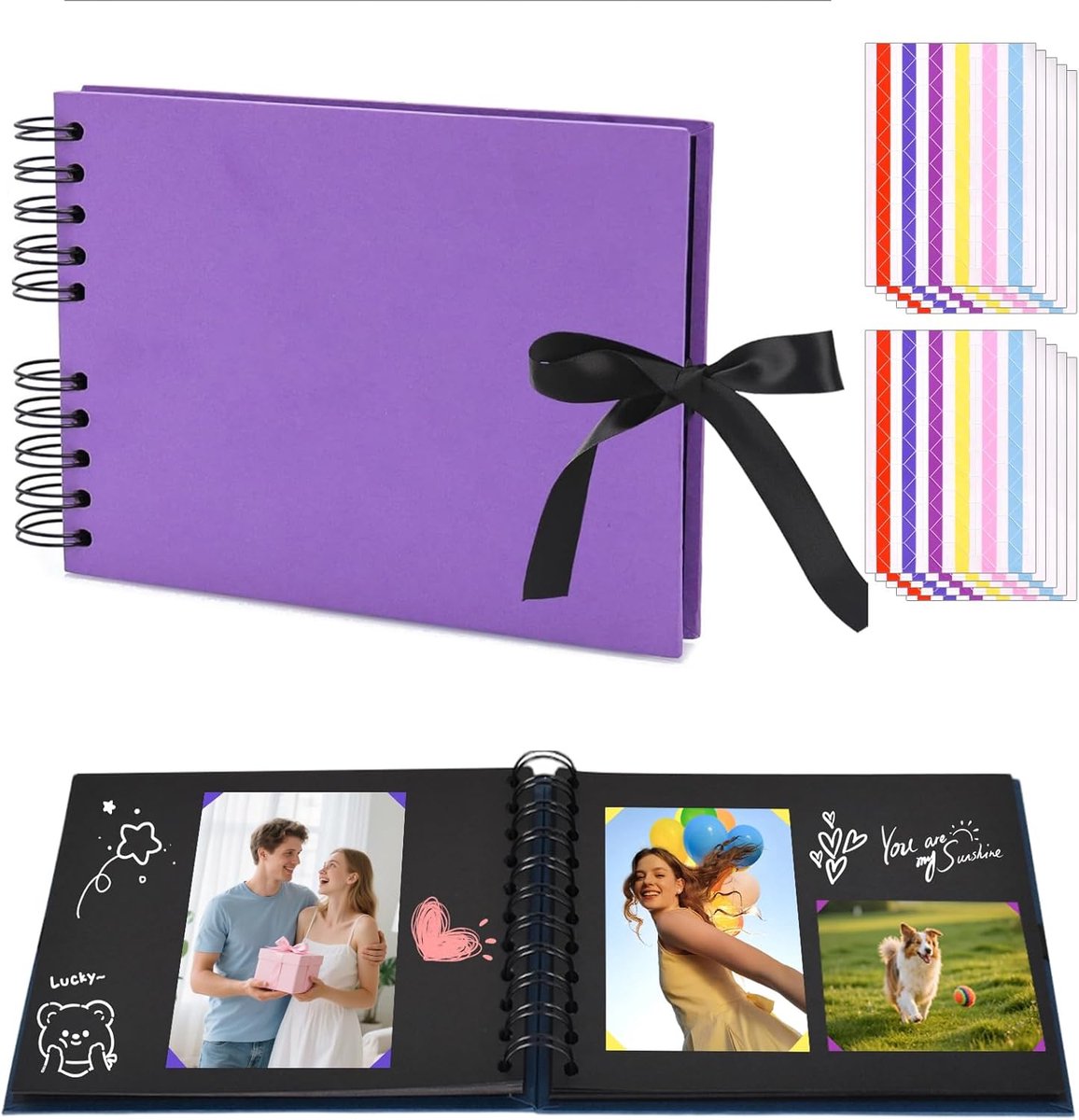 SnelShoppen - A5 Foto Album Scrapbooking Album DIY met 30 Zwarte Pagina's, Silken Band, Spiral Album voor Baby, Verjaardag, Jubileum en Creatieve Proj