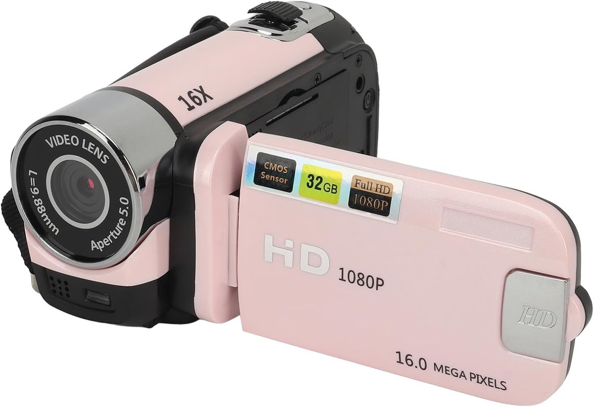 SnelShoppen - Digital Camera Recorder 1080P 16X Zoom Videocamera met Rotatable Screen en Vullicht - 32GB Vlogging Camera voor Feest, Camping en Kinder