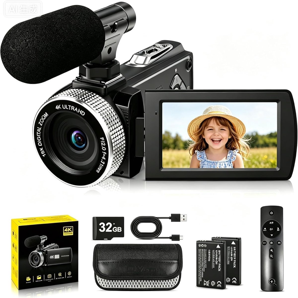 SnelShoppen - 4K Camcorder 48MP met Autofocus, Video Camera met 18x Digitale Zoom, 3" Rotatable Screen, Vlog Camera voor YouTube, Microfoon, Afstandsb