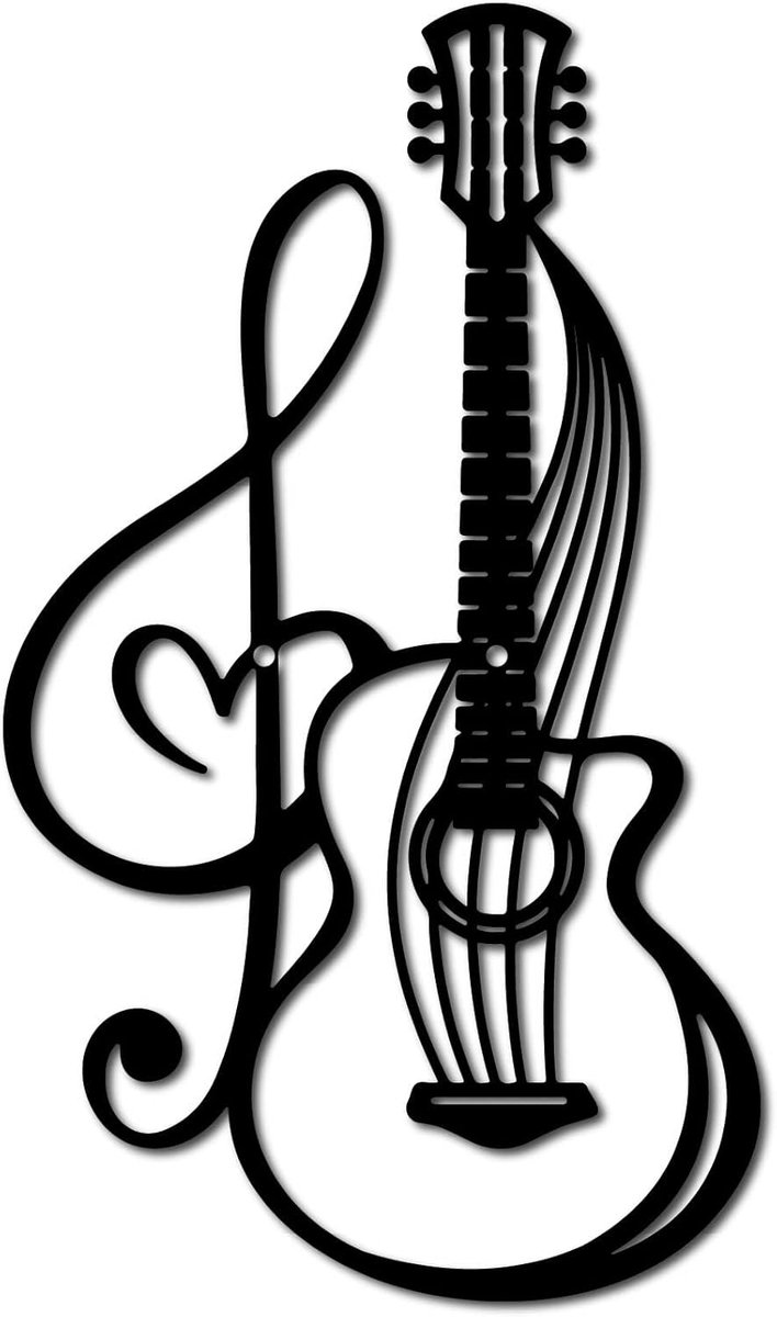 SnelShoppen - Gitaren Wanddecoratie Metaal Muziek Wandkunst Decor Zwart Muzieknotatie Laser Gesneden Hangend Ornament Sculptuur Minimalistisch Cadeau