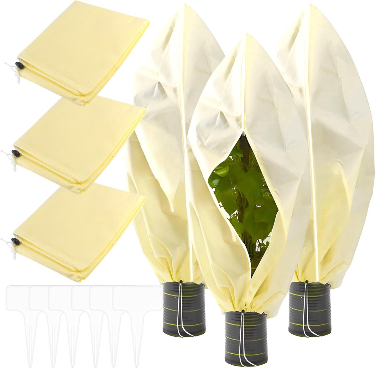 SnelShoppen - 3 x Plantbescherming Winterbescherming voor Potplanten 100 x 80 cm met Rits en Treksluiting, Ademend en Herbruikbaar, Vorstbescherming v