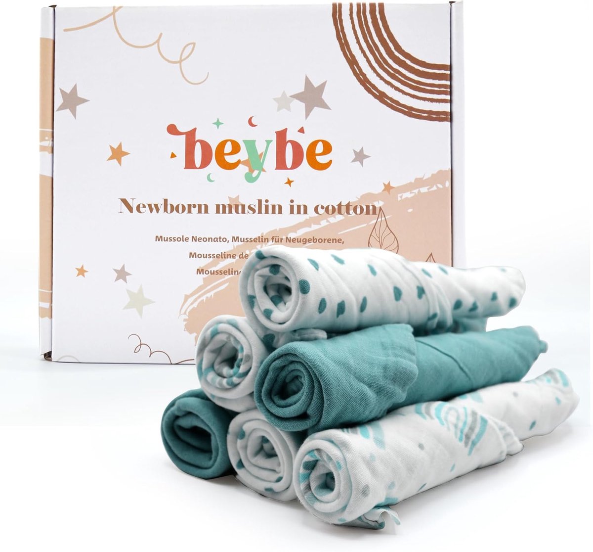 SnelShoppen - Baby Luiers 30 x 30 cm Klein - Set van 6 Super Zachte Katoenen Doeken Lichtblauw - Comfort en Stijl voor Je Baby