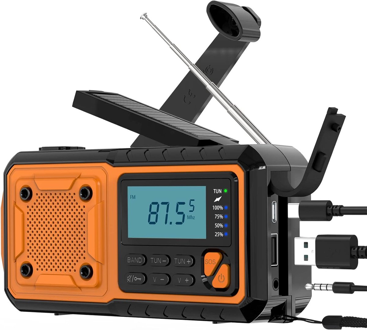 SnelShoppen - Multifunctionele Tendak Swivel Radio met Oplaadfunctie voor Mobiele Telefoon, Noodradio FM AM SW, 4000 mAh, Oplaadbare SOS Alarm, Zaklam
