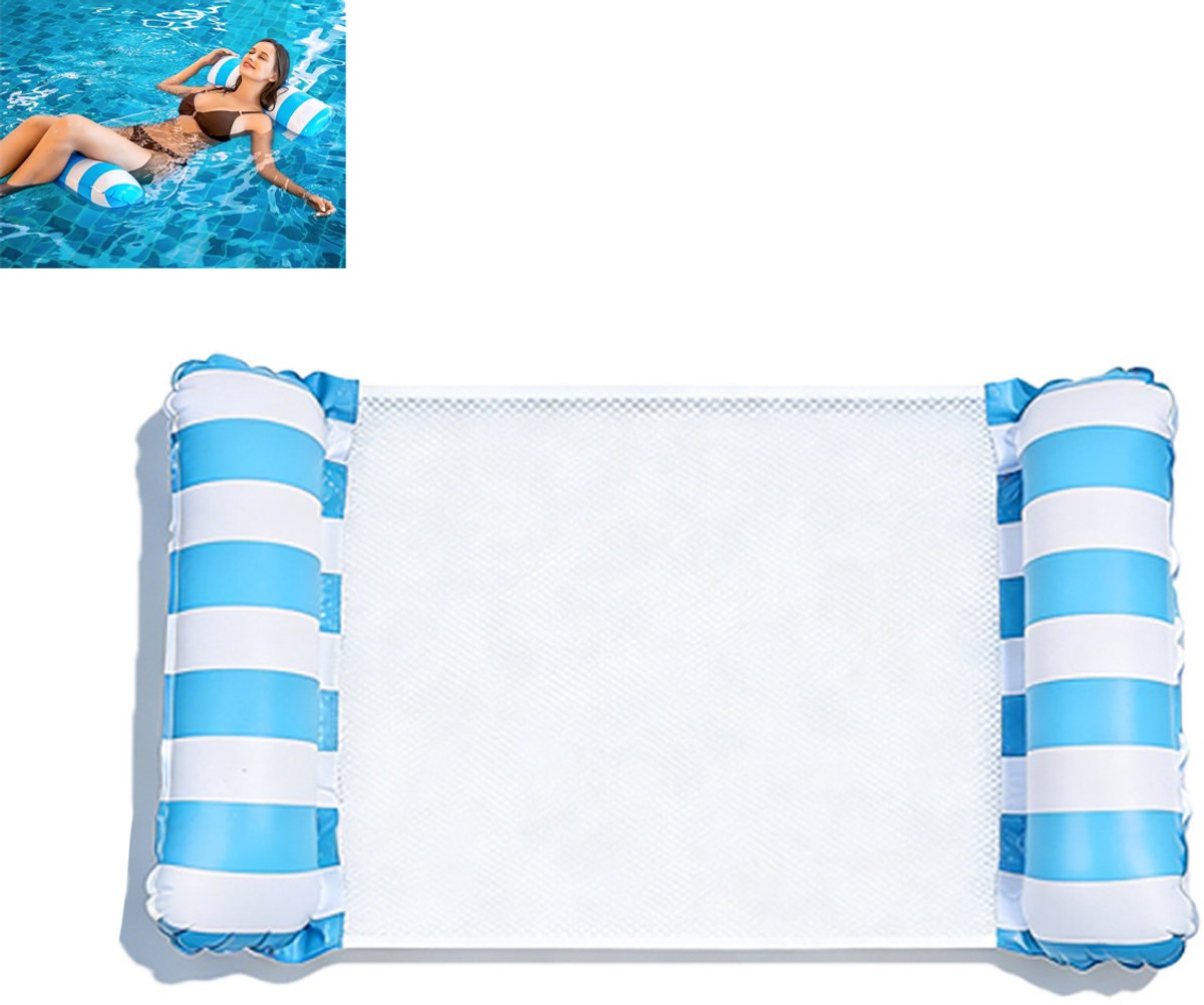 Waterhangmat - Drijvend Luchtbed - Zwembad Float - Comfortabele drijvende stoel met mesh midden en opblaasbare buizen, 4-in-1 functie met hoofdsteun - PVC - 120x105 cm - Voor Zwembad En Tuinfeest - Lichtblauw