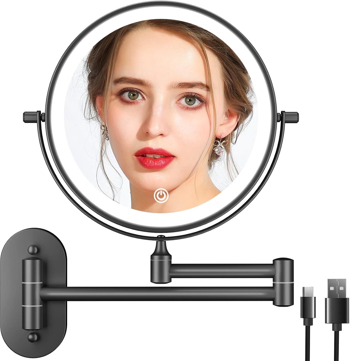SnelShoppen - Dimbare LED Verlichte Make-up Spiegel met 10x Vergroting, 360° Rotatie en Touch Screen voor Badkamer en Hotel, Ideaal voor Precisie Make
