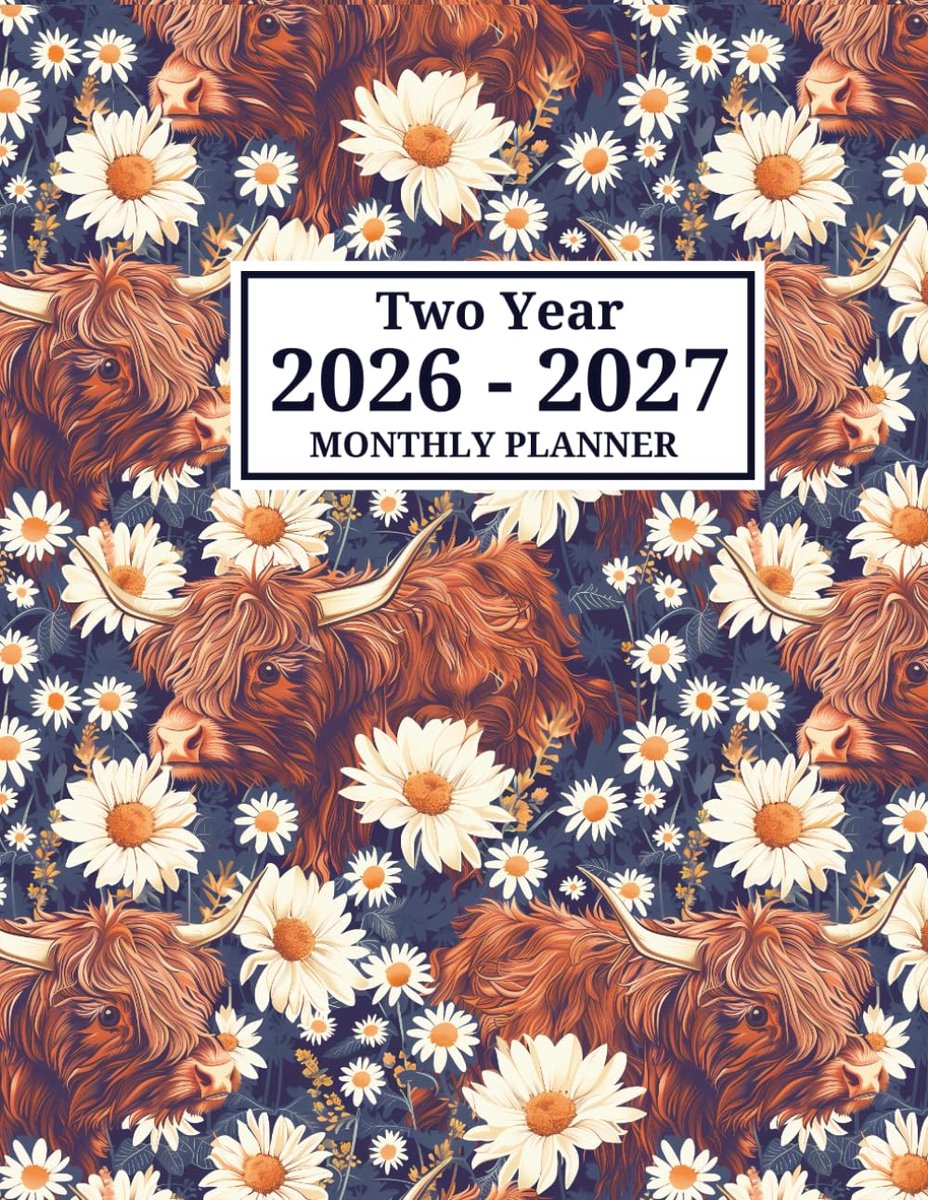 SnelShoppen - 2026-2027 Maandplanner - Grote Lettertype Twee Jaar Agenda Organizer van Januari 2026 tot December 2027 - Koeien & Bloemen Kunstomslag