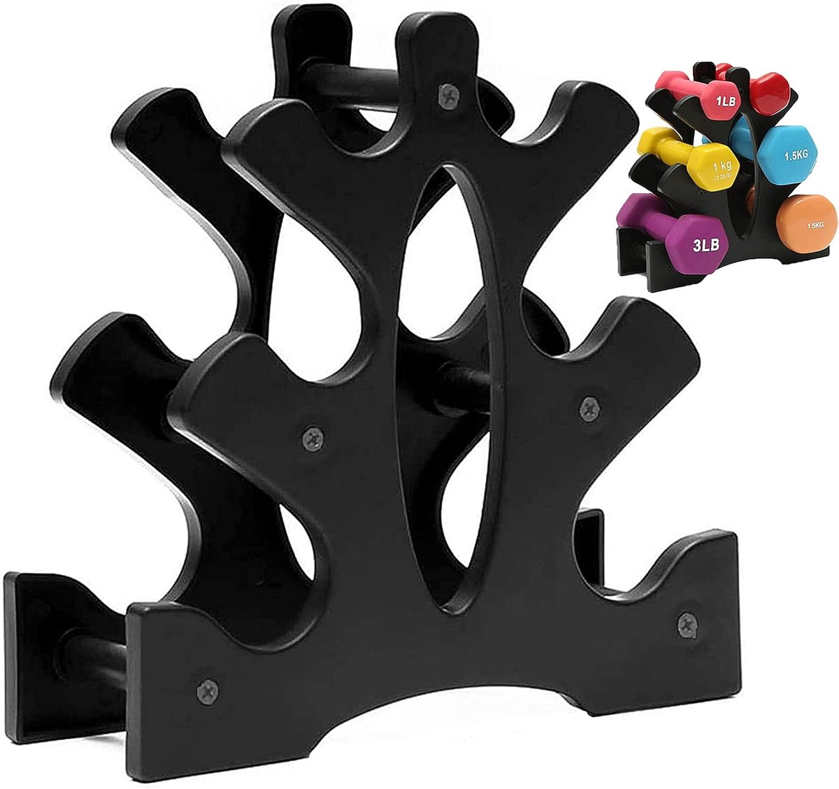 SnelShoppen - Dumbbell Rack voor Thuis Gym - Ergonomische Dumbbell Stand voor 6 Dumbbells tot 8kg - 3-laags Standaard Dumbbell Houder - Sterk en Duurz