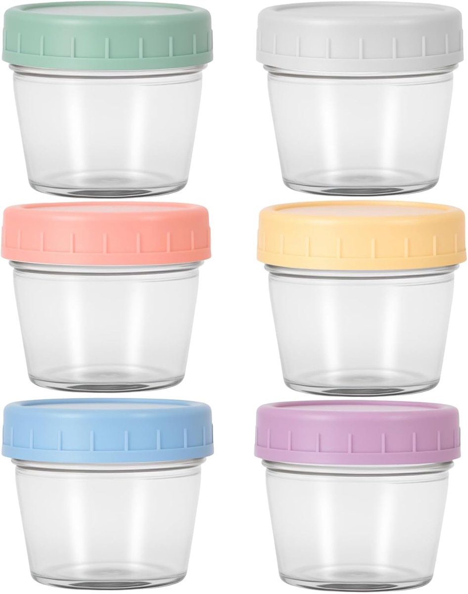 SnelShoppen - Glass Storage Containers 6 Pack 120 ml - Airtight BPA Free Food Storage Boxes met Lucht-dichte Deksel - Perfect voor Saladedressings, Ko