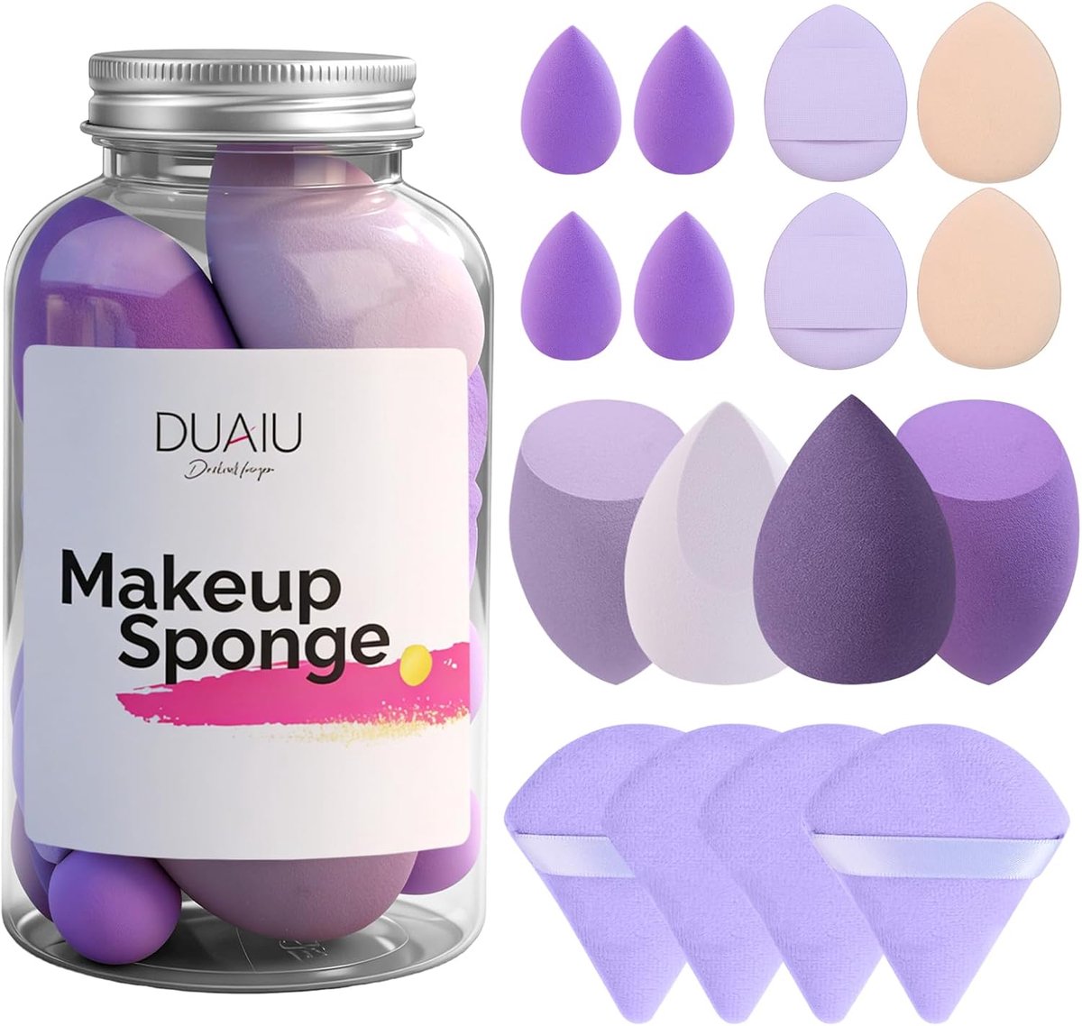 SnelShoppen - 16pcs Makeup Sponges - DUAIU Beauty Blenders voor Liquid Foundation, Poeder, Zonnebrand en Crème - Herbruikbare Make-up Sponzen met Deks