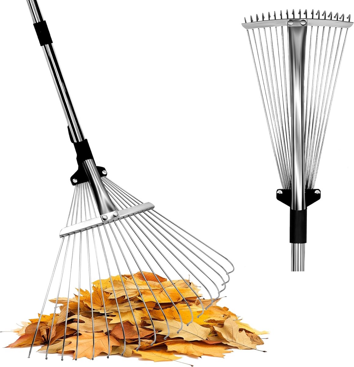 SnelShoppen - Bladhark met Steel 175 cm - 18 Tanden Bladveg met Verstelbare Kop (20-45 cm) - Licht & Robuust Tuin Gereedschap voor Volwassenen en Kind