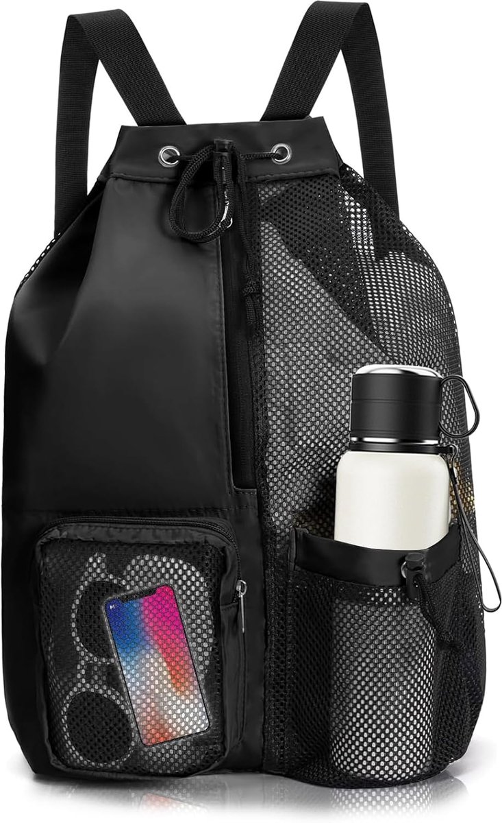 SnelShoppen - Mesh Zwembackpack 48x29x15 cm, Waterdichte Sporttas met Trekkoord, Grote Capaciteit Unisex, Perfect voor Zwemmen, Sport, Reizen en Fitne