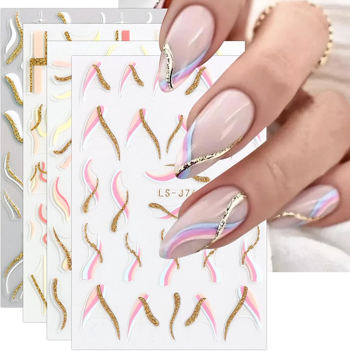 SnelShoppen - Nail Art Sticker Set - 9 Bladen Zelfklevende Franse Tip Nagel Stickers - Elegante Nageldecoratie voor Feesten en Dagelijks Gebruik