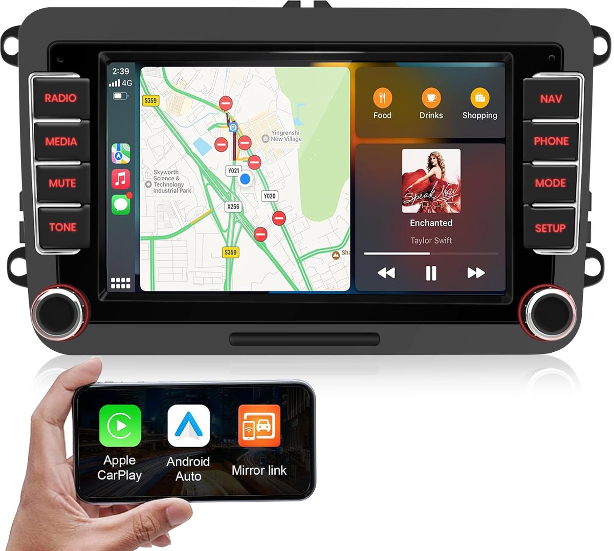 Cestovet CarPlay Autoradio - met Apple Carplay & Android auto (Draadloos) -Plug&Play- voor VW Golf, Polo, Tiguan, Touran, Caddy, Jetta -7inch Touchscreen scherm-Bluetooth- Dual USB