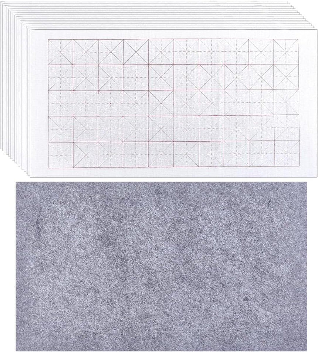 SnelShoppen - Xuan Rijspapier 50 Stuks voor Chinese Kalligrafie, 698 x 350 mm, Met Raster, Ideaal voor Beginners en Studenten, Inclusief Viltonderlegg