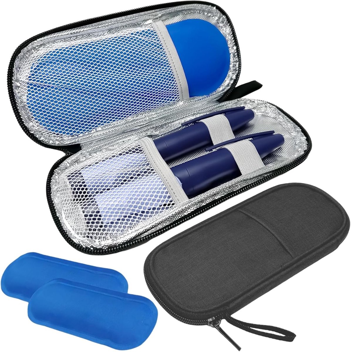 SnelShoppen - Insulin Cooler Bag - Diabetici Medicijn Tas met 2 Herbruikbare Koelpacks - Isolatie voor Insuline - Blauw - Ideaal voor Vliegtuig en Rei
