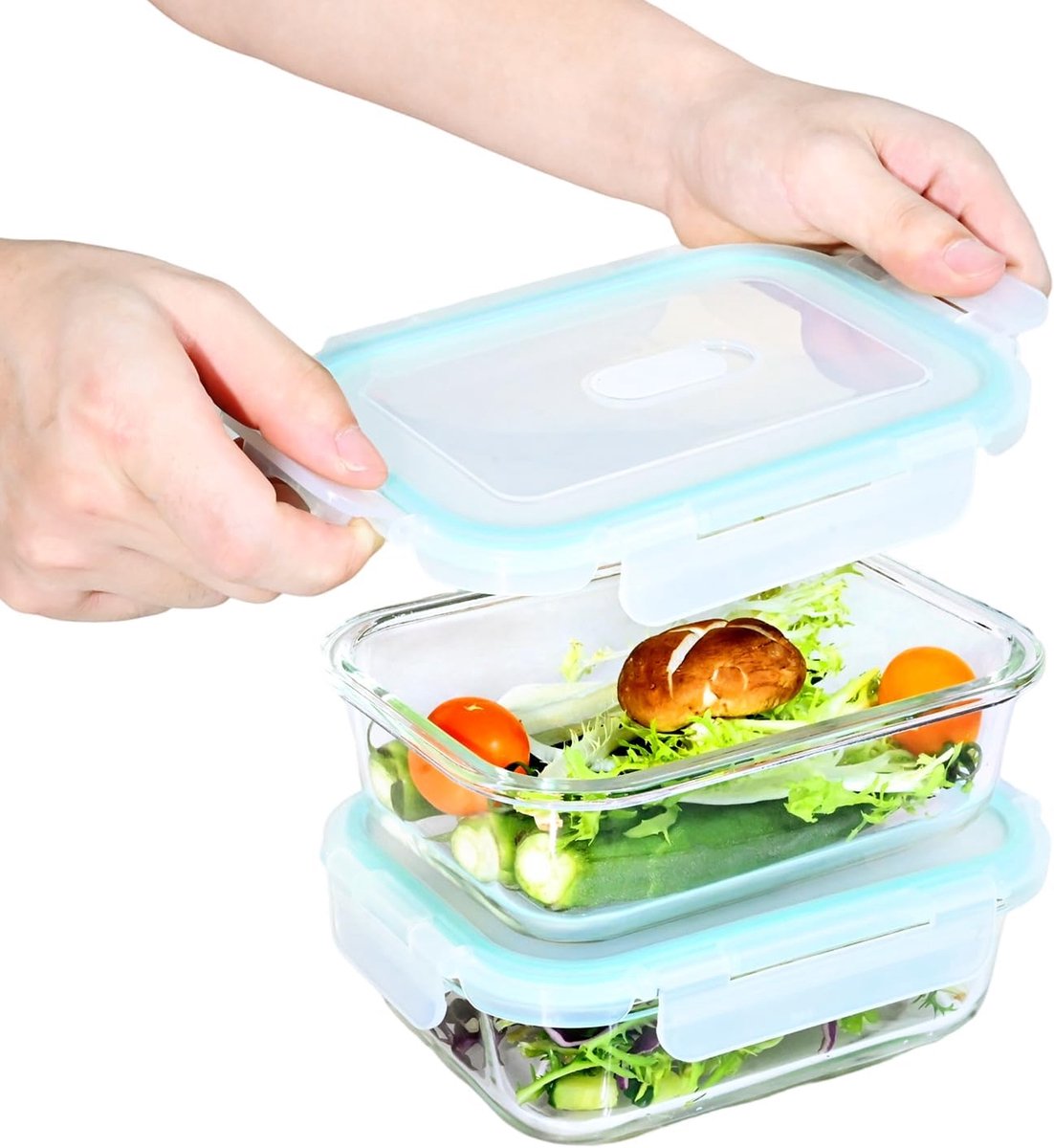 Glazen Containers - Voorraadpotten Set - Voedsel Bewaren - Lekvrij en Hittebestendig - 2x 640 ml - Transparant