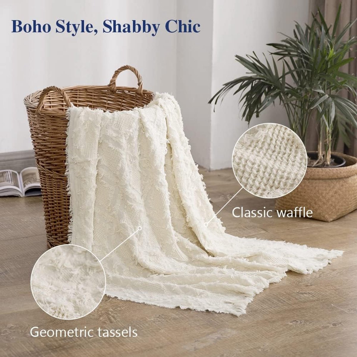 SnelShoppen - 100% Katoenen Dekentje voor Bed en Bank - Boho Geometrisch Gebreid met Kwasten - Zacht, Lichtgewicht en Ademend - Perfect voor Shabby Ch