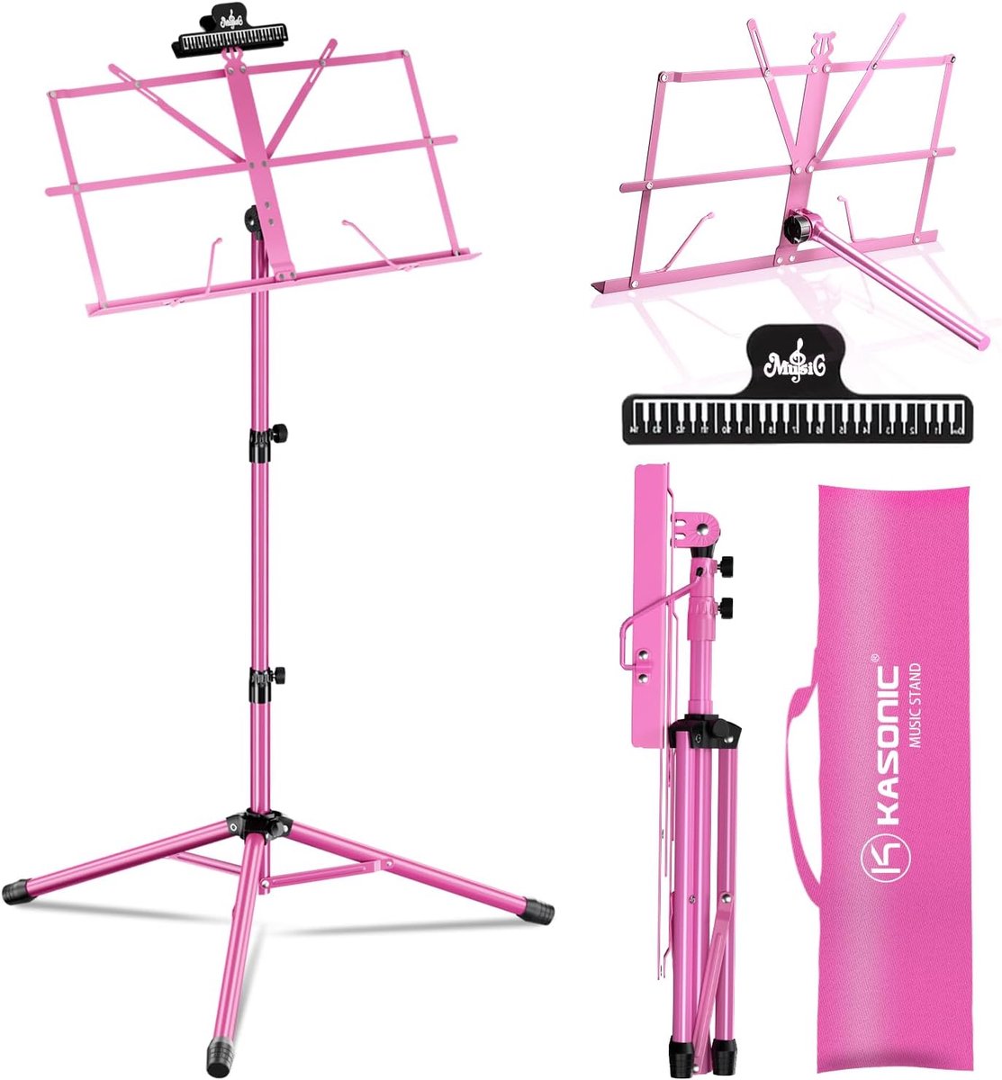 SnelShoppen - Muziekstandaard 2-in-1, Draagbare Muziekboekstandaard met Draagtas voor Optredens, Verstelbare Tripod voor Muzikale Behoeften, Roze