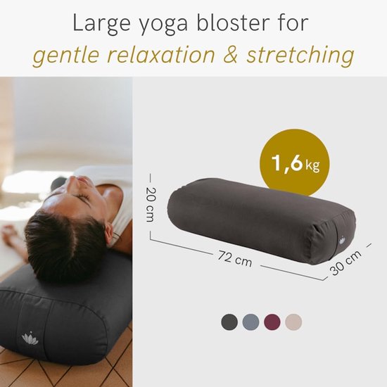 Yoga Bolster - Yin Kussen - Herstellende Oefeningen - Wasbare Katoenen Hoes - 72 x 30 x 20 cm - Antraciet — afbeelding 5