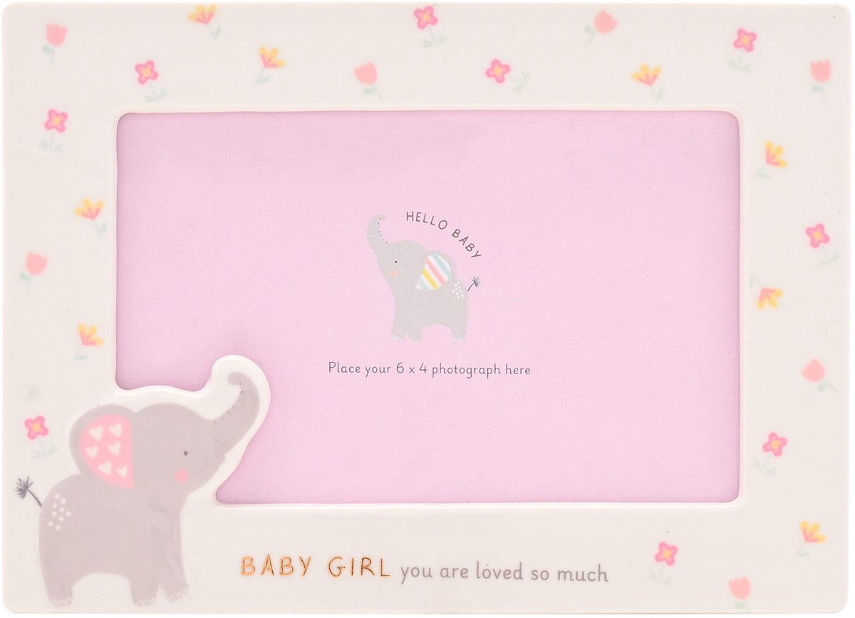 Fotolijst baby girl keramiek olifantje van Hello baby
