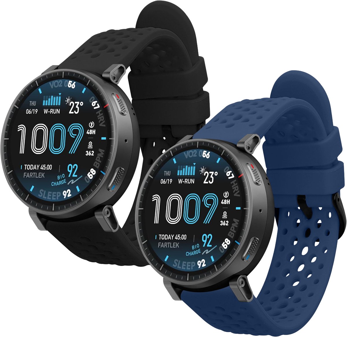 kwmobile 2x horlogebandjes geschikt voor Amazfit Active Max A2557 bandje - Smartwatch bandjes van TPU - Activity tracker horloge band in zwart / donkerblauw