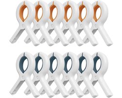 12-pack - Winddichte kledingclips - Handdoekclips voor strandstoelen - Winddichte kledingclips voor balkons - Handdoekclips - Groot formaat - Stevig en duurzaam - Blauw - Oranje