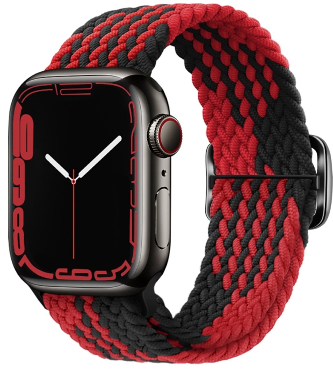 Gesp nylon gevlochten horlogeband voor Apple Watch-serie 8 & 7 41 mm / SE 2 & 6 & SE & 5 & 4 40 mm / 3 & 2 & 1 38 mm (zwart rood)