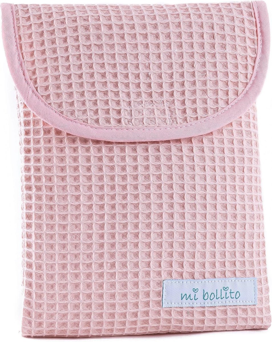 SnelShoppen - My Bun Opbergzak voor Luiers en Babydoekjes, 100% Katoen Wafelstof, Pastelroze, Met Klittenbandsluiting, Praktisch en Stijlvol voor Baby