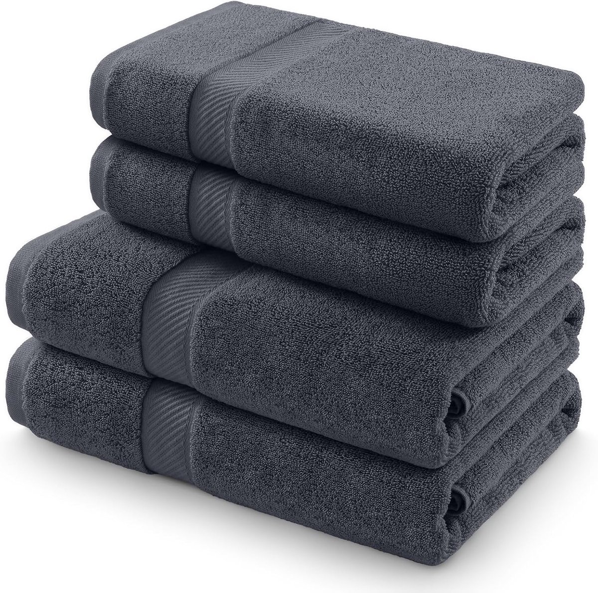 SnelShoppen - Set van 4 Handdoeken 100% Katoen, 500 g/m², Zacht en Absorberend, 2 Badhanddoeken 70x140 cm en 2 Handdoeken 50x100 cm, Anthraciet, Wasba