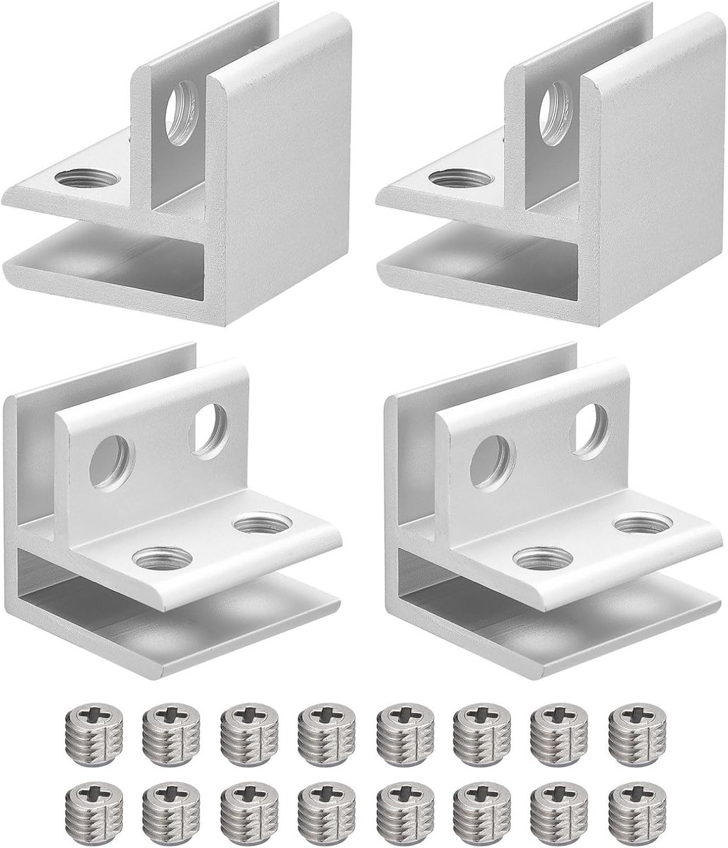 SnelShoppen - 4 Stuks 90 Graden Glasklemmen voor Glasschappen - Aluminium Legering, Voor 4-8mm Dubbel Glas, Inclusief Montage Schroeven, Voor Kasten e