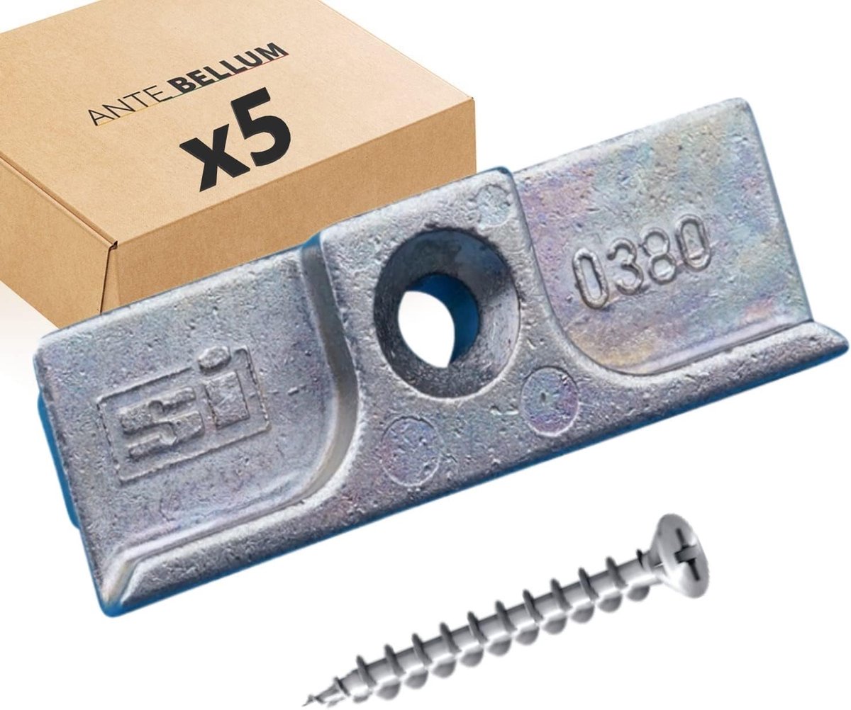 Thijox - Siegenia Sluitplaat TS type 380 (0380, A0380) met Ante Bellum® Bevestigingsmateriaal - 5 Stuks, Euronut 6/8x3, Sponninglucht 12 mm, Asgroefpo