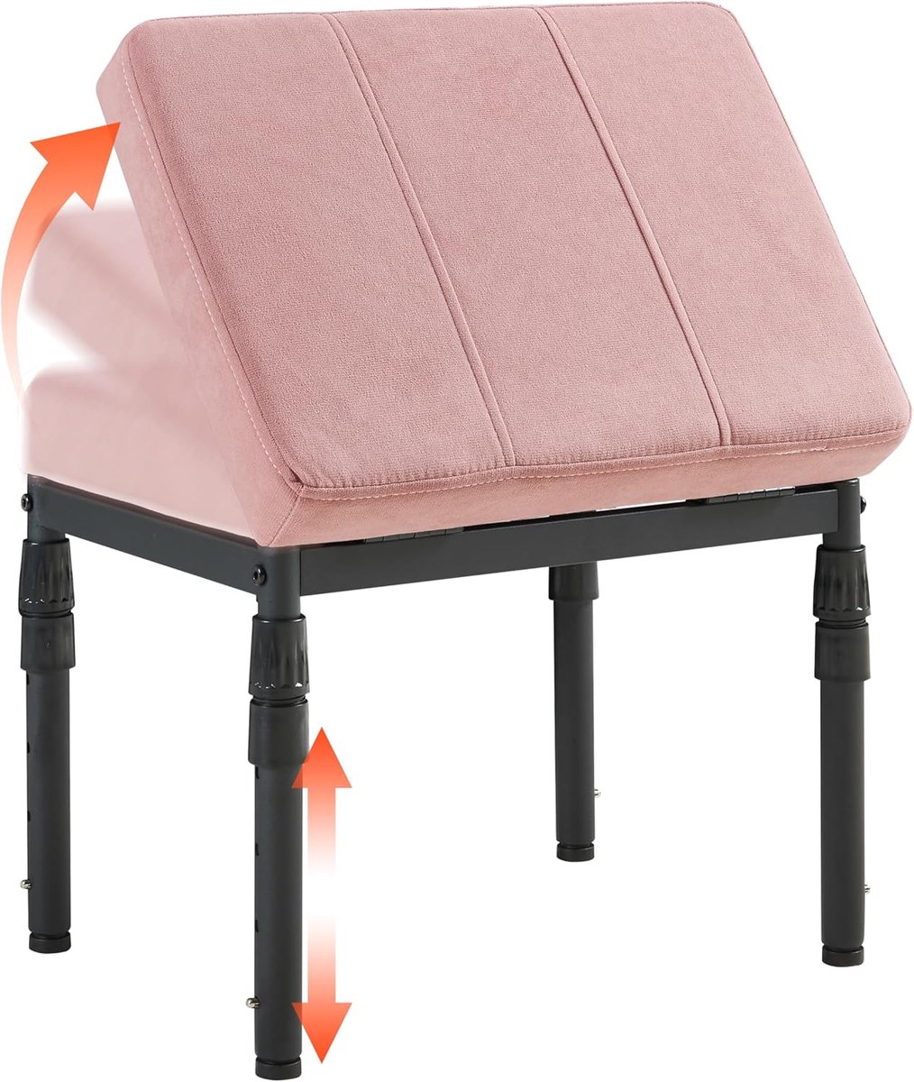 SnelShoppen - Verstelbare Voetensteun voor Onder Bureau, Ergonomische Ottoman met 4 Hoogtes en 60° Kanteling, Kuitsteun Kruk in Zwart Kunstleer en Roz