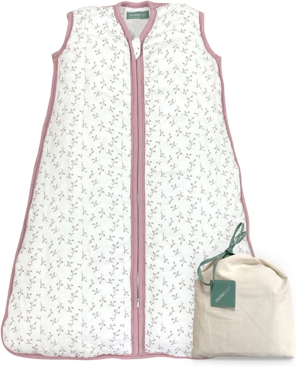 SnelShoppen - Baby Slaapzak 2.5 Tog voor Winter - Premium Muslin Slaapzak - Maat 95 cm - Floral Roze - Perfect voor Nieuwe ouders - Geschikt voor Wieg